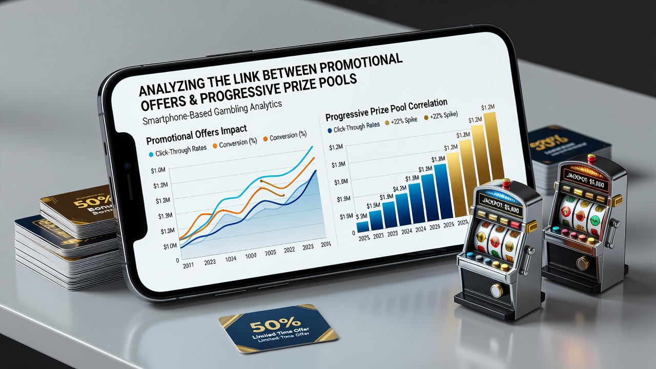 Analytics dashboard displaying rising progressive jackpot graphs alongside promotional campaign timelines on a tablet device